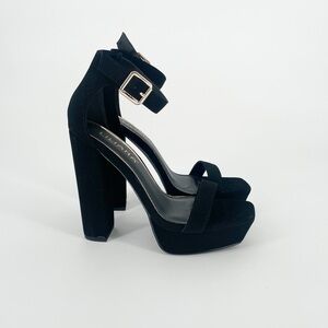 NEW Liliana Black Suede Ankle Strap High Heels